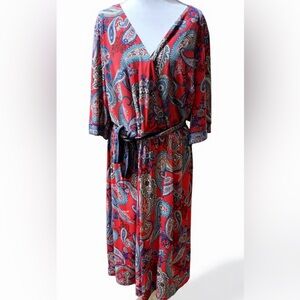 Studio One Red Paisley Midi Dress